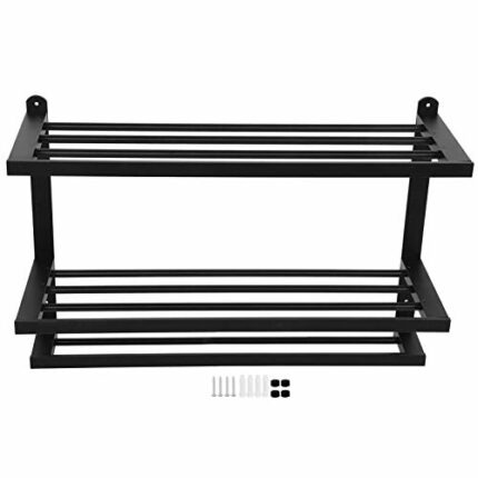 3 Tier Black Towel Holder Aluminum Wall‑Mounted Rack Towel Shelf Bathroom Organizer Board Accessories