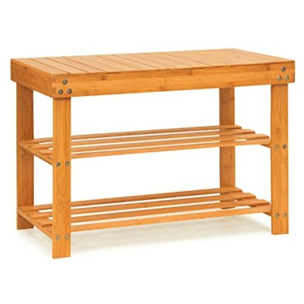 JMLHMXC Bamboo Shoe Rack Bench, 27.5''L*11''W*11.6''H Extended Edition 3-Tier Shoe Rack for entryway,Wooden Shoe Shelf Organizer Holds up to 220