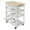 QUANJJ Moveable Kitchen Cart With Two Drawers & Two Wine Racks & Three Baskets White With Trolley Cart Dining
