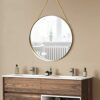 ZeRyan 30cm Round Hanging Mirror, Gold Bathroom Makeup Mirror - Brass Frame with Hanging Chain and Rope
