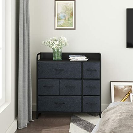N/A Dresser with 7 Drawers Chest of Drawers 3-Tier Organizer Unit with Steel Frame Wood Top Easy Pull Fabric Bins Storage Dresser