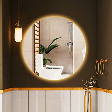 SkiPdr Bathroom Mirror With LED Lights Round Frameless Illuminated LED Backlit Bathroom Mirror Wall Mouted Vanity (Warm Light 2800 3200