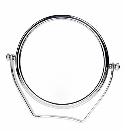 TUKA Standing Cosmetic Mirror 10x Zoom, 6 inch Double Sided Table Top Make Up Mirror, Freestanding Tabel Top Shaving Mirror Chrome, Cosmetic Vani