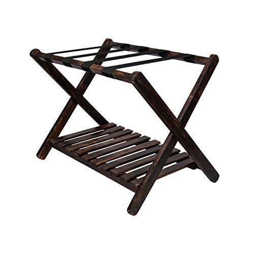 Penguin Home Luggage Rack - Crafted in Quality Mango Wood with Burnt Wood Finish - Foldable with easy Assembly - 2 Tiered Suitcase Rack - Size L6