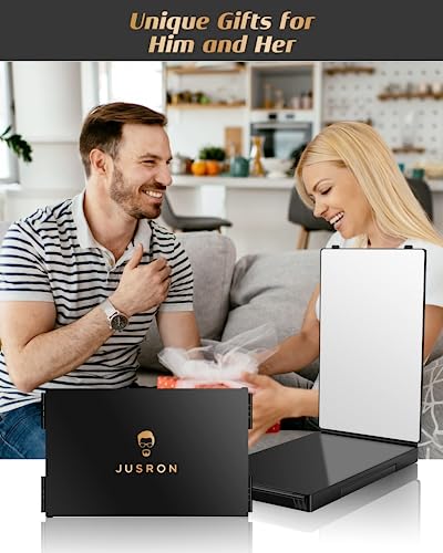 JUSRON 3 Way Mirror for Hair Cutting, 360° Mirror with Adjustable Hooks for Door, Portable Trifold Barber Mirror for Makeup, Cut, Trim and Shave