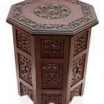 COTTON CRAFT Solid Wood Accent End Table - Hand Carved Vintage Boho Folding Side Table - Small Spaces Entryway Farmhouse Living Room Bedside - No