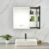 Plumbsys LED Bathroom Mirror Cabinet Black 2 Door With Anti-Fog Demister Pad, Time and temperature display Illuminated Light, HD mirror, 750 x 65