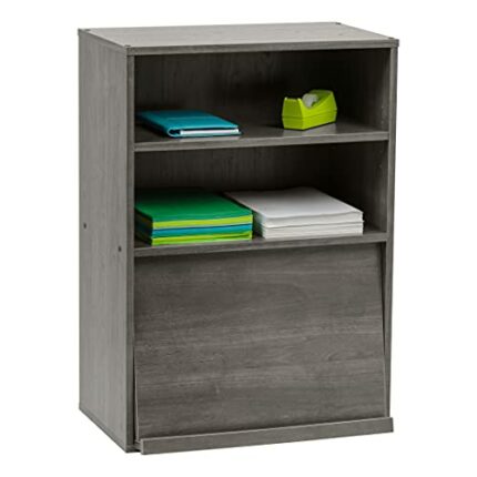 Iris Ohyama, Cabinet with 2 shelve & folding doors/Wooden Cabinet/Flap rack/Storage Cabinet, Adjustable shelf height 3.2 cm, Office, Living Room