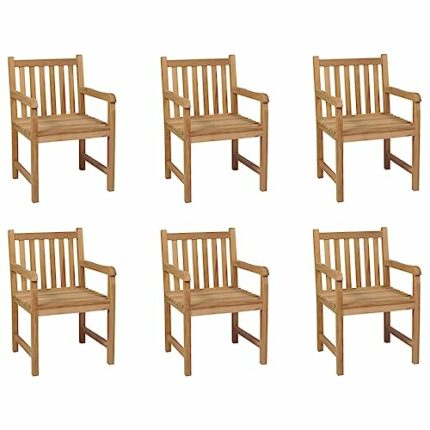 vidaXL 6x Solid Teak Wood Outdoor Chair Garden Patio Backyard Terrace Lawn Yard Dining Armchair Seating Seat Seater Furniture Decor