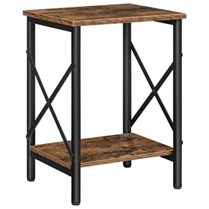 MAHANCRIS Small Side Table, End Table with Storage Shelf, Industrial Side Table, Nightstand X-Shaped Design, Bedside Table, Steel Frame, Living R