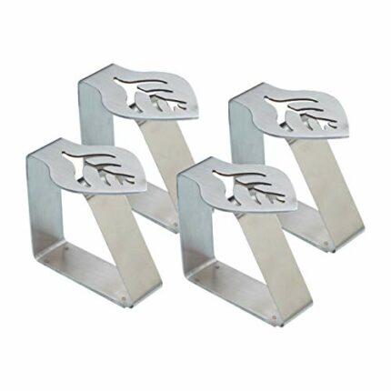 WedDecor Table Clamps Stainless Steel Leaf Design Cloth Secure Clip Holders for Home, Patio, Party, BBQ, Wedding, Indoor and Outdoor Use, 4pcs, L