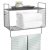mDesign Bathroom Shelf – 2-Tier Wire Shelf with Integrated Towel Rail – Ideal Bathroom Storage Solution – Bronze