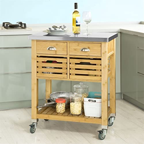 MIAOHY Kitchen Serving Storage Trolley Cart with Stainless Steel Worktop Solid and Practical Trolley