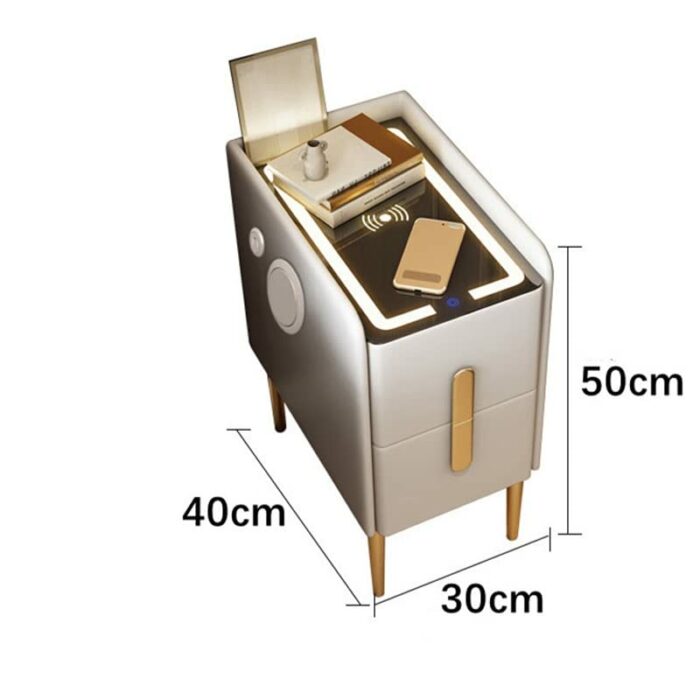 JJZXD -Narrow Smart Bedside Table Charging Nightstands Multi-Functional Wood Side Table (Color : Grey, Size : Argento)
