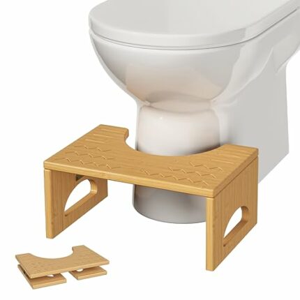 Yanacc Bamboo Collapsible Toilet Stool for Adults, Folding Toilet Poop Stool, Foldable Toilet Foot Step Stool for Bathroom, Bamboo Color
