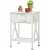 VECELO Bedside Table with Drawer and Shelf, No Slide Rails, Stable Metal Frame/Easy Assembly, Rustic Brown, Nightstand (Set of 2)
