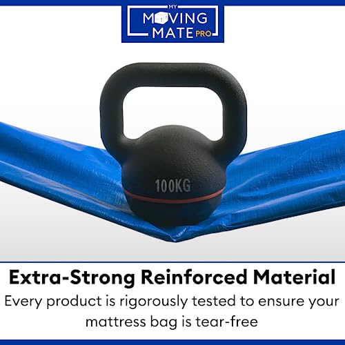 King Size Mattress Bag for Moving and Storage with 8 Handles and Zip - Tarp Plastic Mattress Cover for Moving and Storage - Professional Grade Ma