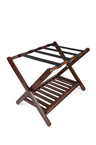 Penguin Home Luggage Rack - Crafted in Quality Mango Wood with Burnt Wood Finish - Foldable with easy Assembly - 2 Tiered Suitcase Rack - Size L6