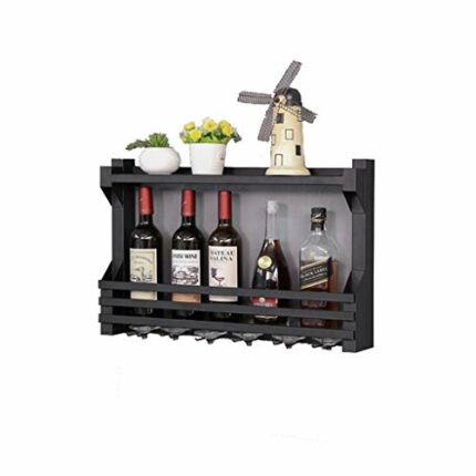 PIBM Stylish Simplicity Wine Shelf European Wrought Iron Wine Rack, Wall Hanging Wine Rack, Creative Restaurant Decoration Wine Cabinet, Black ,