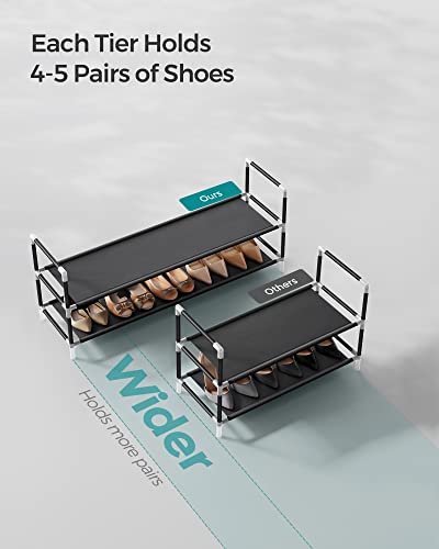 SONGMICS 2-Tier Rack, Shoe Storage for Hallway Closet, Slim and Space-Saving, Metal Frame, Non-Woven Fabric Shelves, Black LSH052B01