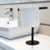 Pynsseu Bath Hand Towel Holder Standing, SUS304 Stainless Steel Matte Black T-Shape Towel Bar Rack Stand, Tower Bar for Bathroom Kitchen Vanity C