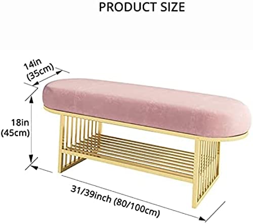 Entrance Bench With Gold Shoe Rack, Velvet Upholstered Bench Seat, Modern Bench Shoe Cabinet Organizer,Grey,80X35X45Cm(31X14X18Inch)