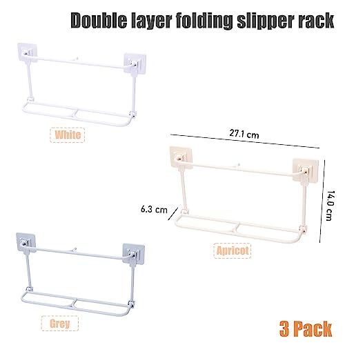 RICHSUM Wall Mounted Shoes Rack Plastic Shoes Hanger,Sticky Double Layer Foldable Slippers Drain Storage Rack Hanging Shoes Holder Bathroom Organ