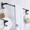 RSOCHS Bathroom Towel Holder Wall Mounted Black Single Double Rod Towel Rack With Hook Space Aluminum Towel Hanger Bathroom Accessories