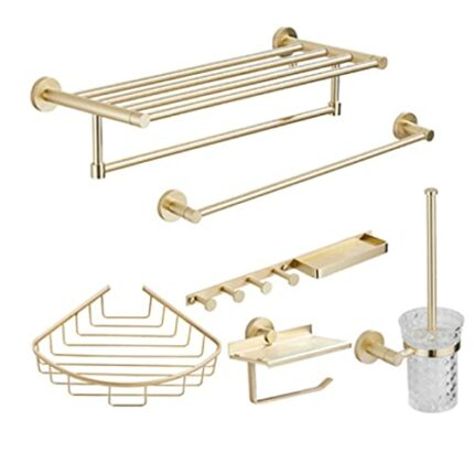 VERDDE Shower Bathroom Accessories Set, Towel, Paper Holder, Coat Hook, Toilet Brush, Polished Gold, Bath Hardware