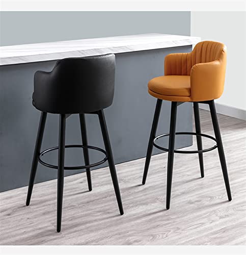 Barstools Swivel Bars Chair Bar Set of 2 with Back Kitchen Island Bar Stools Counter Height with Arms, Nappa Leather Black Metal Legs Black Footr