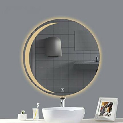 Round LED Lighted Bathroom Mirror, Touch Switch Control, Anti-Fog Function, IP44 Waterproof, Wall Mounted Backlit Lighted Makeup Vanity Mirror Ov