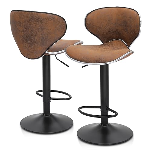 MoNiBloom Counter Height Swivel Bar Stools Set of 2, Coffee PU Leather Height-Adjustable Barstools with Footresr for Kitchen and Dining Room, Mod