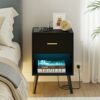 Aobafuir Nightstand with Charging Station and LED Lights,Bedside Table with 1 Drawer,Modern Night Stand,End Table for Bedroom, Living Room,Black