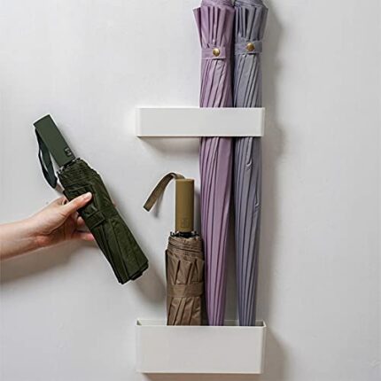 Anwangda Umbrella Stand Punch Free Adjustable Wall Mounted Wall-Mounted Umbrella Storage Rack, Adjustable Wall Mounted Umbrella Holder with Hooks