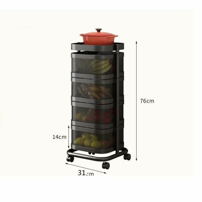 JJZXD Kitchen Multi-Layer Vegetable Fruit Trolley Shelf Floor Pulley Can Rotate Seasoning Bottle Sundry Organizer Rack