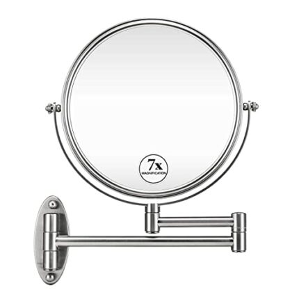 GloRiastar 7X Wall Mounted Makeup Mirror - Double Sided Magnifying Makeup Mirror for Bathroom, 8 Inch Extension Polished Chrome Finished Mirror