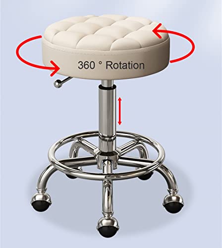 AANAN Stools,Beauty Stool Rolling Stool with Footrest, Comfortable Swivel Stool on Wheels, Heavy Duty Hydraulic Metal Stool with Rod for Salon, M