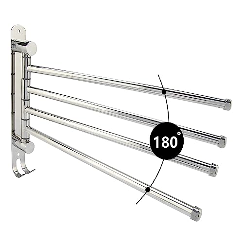 Swivel Towel Rail Wall Mounted, Stainless Steel Towel Rack Holder with 4 Swivel Bars, Swing Towel Holder for Kitchen, Bathroom, Toilet, Rotatable