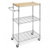 DINGZZ 3 Tier Kitchen & Microwave Trolley 60x35x85CM Storage Rack Wood & Chrome Utility Storage Trolley