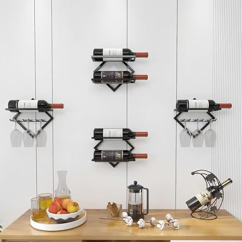 RHBLME 2 Set Metal Wine Glass Holder Wall Mounted, Upgrade Stemware Rack Collapsible Hanging Red Wine Racks Organizer with 3 Stem Glass Holders,