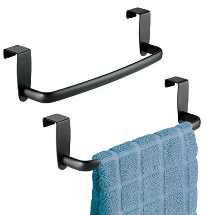 mDesign Tea Towel Holder - Set of 2 - Over Door Towel Rail with No Drilling Required - Kitchen Towel Holder - Ideal for Kitchens & Bathrooms - Ma