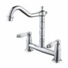 Ghopy Kitchen Sink Mixer Taps 2 Hole Deck Mounted Antique Brushed Brass Swivel Spout Bridge Mixer Tap