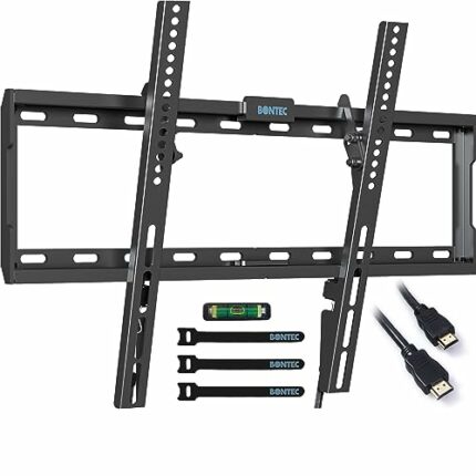BONTEC TV Wall Bracket for 37-80 inch LED LCD OLED Plasma Flat Curved TVs, Tilt TV Wall Mount Holds TV up to 55kg, Max VESA 600 x400mm, Bubble Le