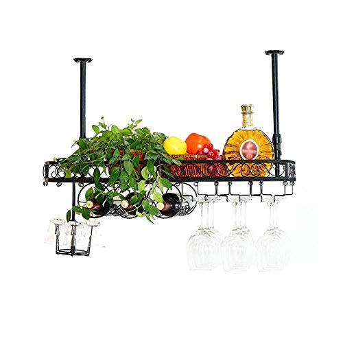 NEOCHY Wine Rack Hanging Ceiling Hanging Floating Metal Iron Wine Cup Holder High Cup Holder Adjustable Height