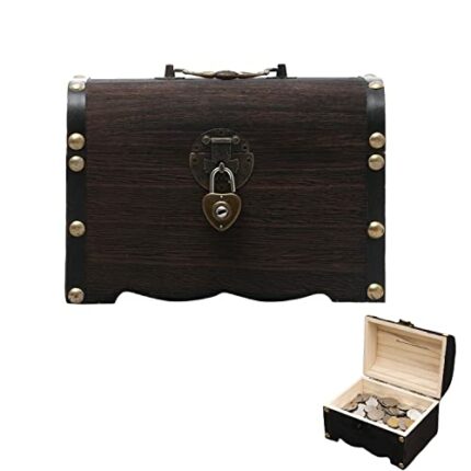 Yhuasia Wooden Storage Box, Vintage Handmade Storage Box, Retro Treasure Chest, Carbonized Lockable Small Treasure Chest, for Small Items (14.5 *