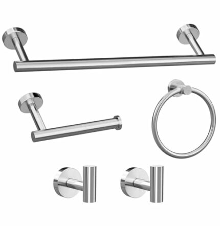 5-Pieces Brushed Nickel Bathroom Accessories Set, Stainless Steel Bathroom Hardware Set, Bath Towel Bar Set, Towel Racks for Bathroom Wall Mounte