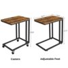VASAGLE End Table, C Shaped TV Tray with Metal Frame Rolling Casters, Industrial Side Table for Living Room Bedroom, 19.7 x 13.8 x 23.6 Inches, R