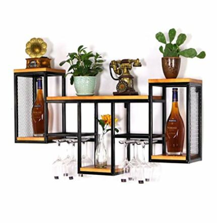 EYLINK Wine Racks,Wall Mounted Wine Racks Metal Iron Storage Shelf in Bar Household Loft Hanging Wine Champagne Glass Goblets Stemware Rack Wine