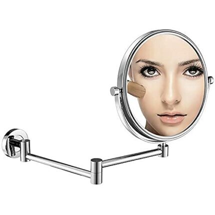DOWRY Extendable 1x/7x Magnifying Mirror Wall Mounted - Silver Wall Mounted Makeup Mirror - Bathroom Shaving Mirror Wall Mounted - 360 ° Rotatabl
