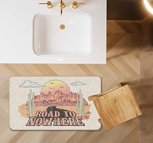 Lacosu Retro Western Wild West Road to Nowhere Sunset Cactus Door Mat Doormat,17"X30" Decorative Home Indoor Outdoor Patio Entry Door Mat, Wester